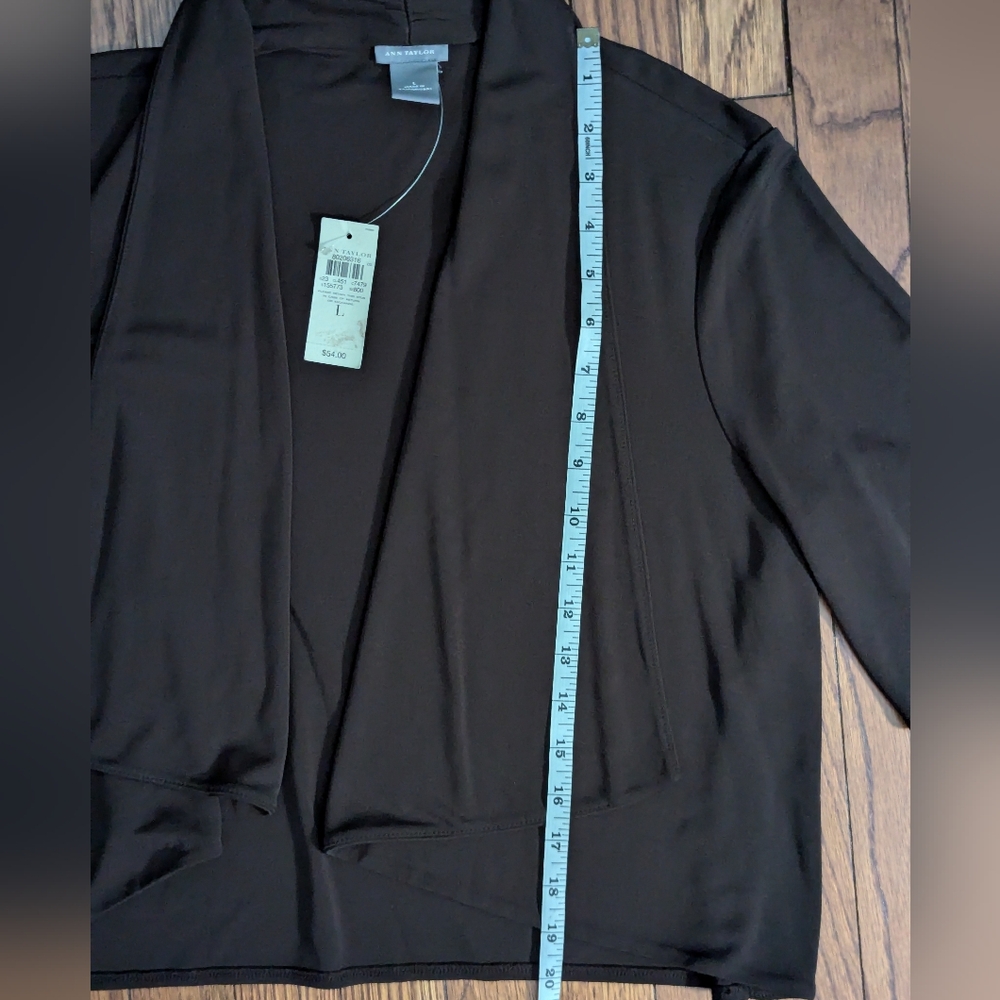 π NWT dark brown Ann Taylor open front shawl collar shrug cardigan - Picture 6 of 7